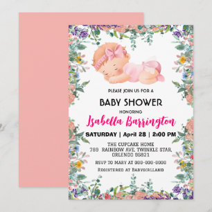 Roze Schattige Baby Meisje Bloemen baby shower kin Kaart