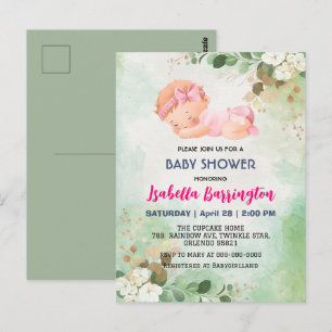 Roze Schattige Baby Meisje Daisy Flowers baby show Briefkaart