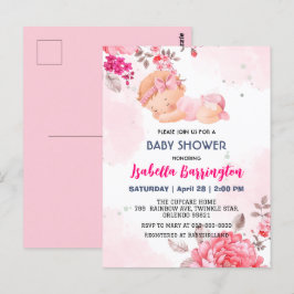 Roze Schattige Baby Meisje Roos bloemen baby showe Briefkaart