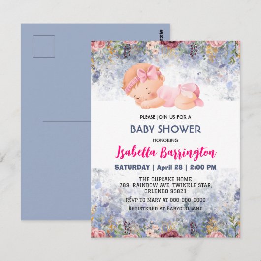 Roze Schattige Baby Meisje Roos Bloemen baby showe Briefkaart (Voorkant / Achterkant)