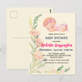 Roze Schattige Baby Meisje tulp bloemen baby showe Briefkaart (Voorkant / Achterkant)