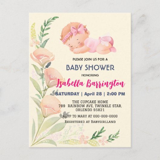 Roze Schattige Baby Meisje tulp bloemen baby showe Briefkaart (Voorkant)