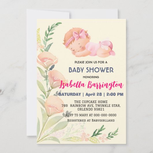 Roze Schattige Baby Meisje tulp bloemen baby showe Kaart (Voorkant)