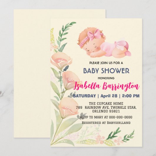 Roze Schattige Baby Meisje tulp bloemen baby showe Kaart (Voorkant / Achterkant)