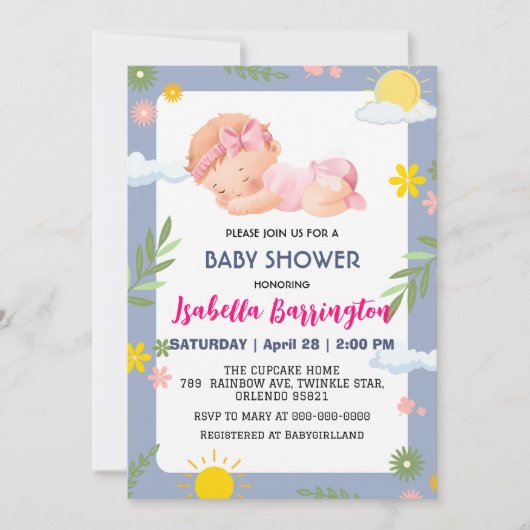 Roze Schattige Baby Meisje zomerbloemen baby showe Kaart (Voorkant)