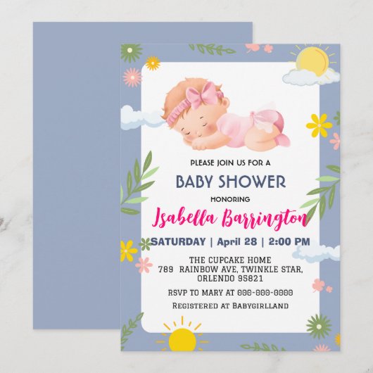 Roze Schattige Baby Meisje zomerbloemen baby showe Kaart (Voorkant / Achterkant)