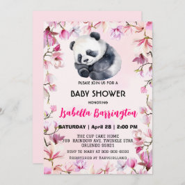 Roze Schattige baby Panda bloemetjes baby shower k Kaart