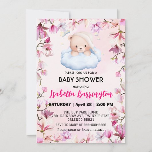 Roze Schattige Beer pyjama bloemen baby shower kin Kaart (Voorkant)