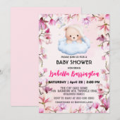 Roze Schattige Beer pyjama bloemen baby shower kin Kaart (Voorkant / Achterkant)