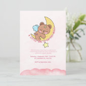 Roze Schattige beer Waterverf Baby shower Party Kaart (Staand voorkant)