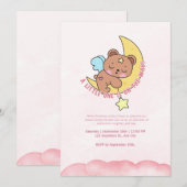 Roze Schattige beer Waterverf Baby shower Party Kaart (Voorkant / Achterkant)