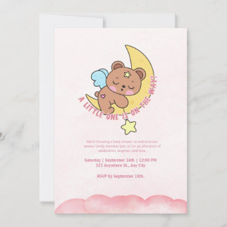 Roze Schattige beer Waterverf Baby shower Party Kaart
