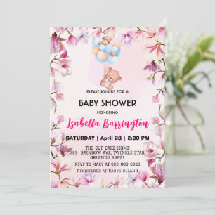 Roze Schattige beren ballonbloemen baby shower kin Kaart