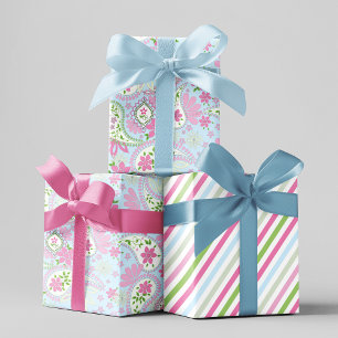 Roze Schattige Blauw Paisley Print Patroon Inpakpapier Vel