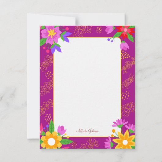 Roze schattige bloem gepersonaliseerde Flat Note K Notitiekaartje (Voorkant)