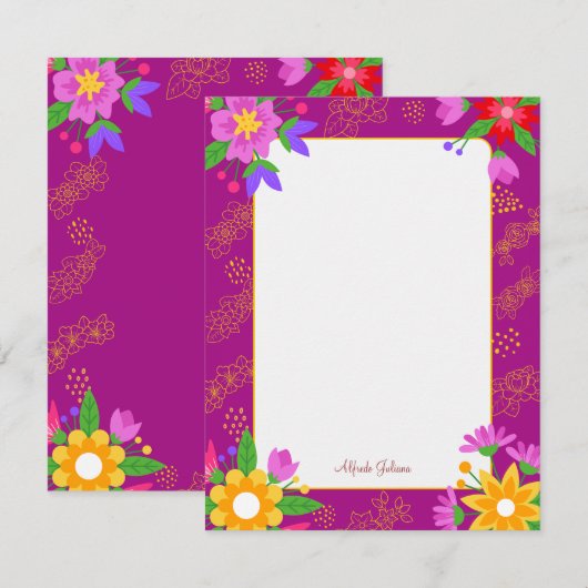 Roze schattige bloem gepersonaliseerde Flat Note K Notitiekaartje (Voorkant / Achterkant)