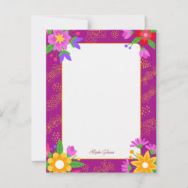 Roze schattige bloem gepersonaliseerde Flat Note K Notitiekaartje