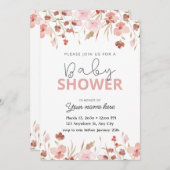 Roze schattige bloemen baby shower uitnodigingen m (Voorkant / Achterkant)