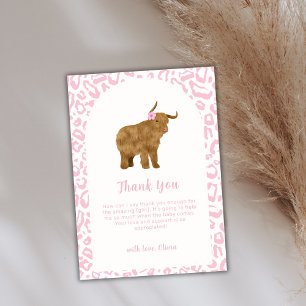 Roze Schattige Boho Holy Koe Bloemen Meisje Baby s Bedankkaart