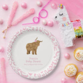 Roze Schattige Boho Holy Koe Bloemen Meisje Baby s Papieren Bordje (Feest)