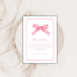 Roze Schattige Bow Girl Baby shower Bedankkaart