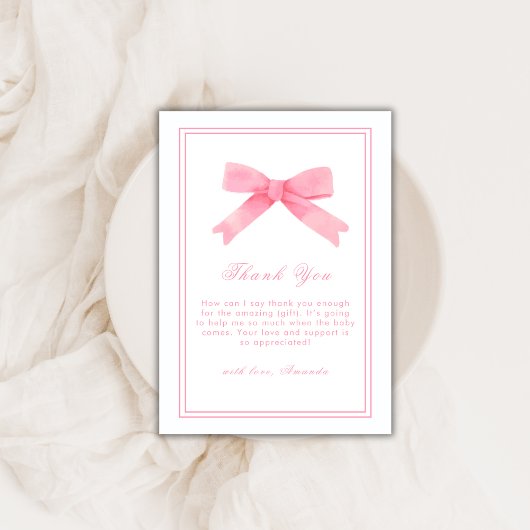 Roze Schattige Bow Girl Baby shower Bedankkaart