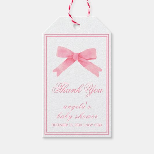 Roze Schattige Bow Girl Baby shower Cadeaulabel (Voorkant)