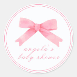 Roze Schattige Bow Girl Baby shower Ronde Sticker