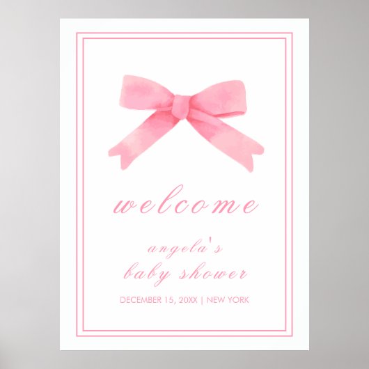 Roze Schattige Bow Girl Baby shower Welkom Poster (Voorkant)