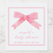 Roze Schattige Bow Girl Baby shower Wijn Etiket (Enkel label)