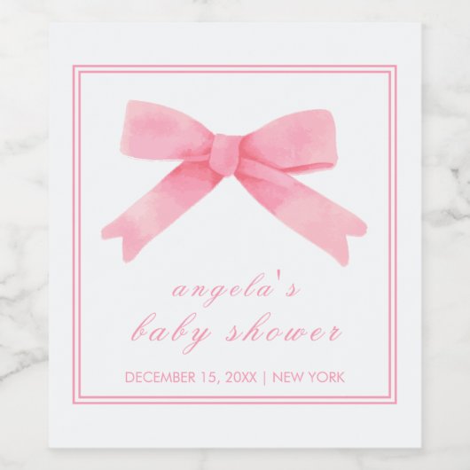 Roze Schattige Bow Girl Baby shower Wijn Etiket (Enkel label)