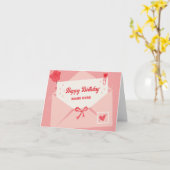 Roze schattige brief verjaardag kaart (Gele Bloem)