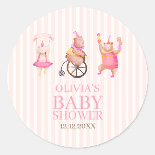 Roze Schattige Circus Carnaval Teddy Bear Baby sho Ronde Sticker