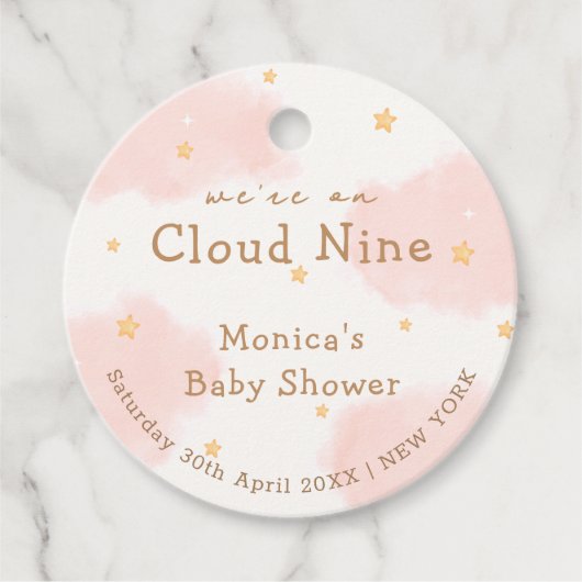 Roze Schattige Cloud Nine Meisje Baby shower Bedankjes Labels (Voorkant)