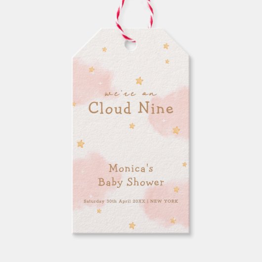 Roze Schattige Cloud Nine Meisje Baby shower Cadeaulabel (Voorkant)