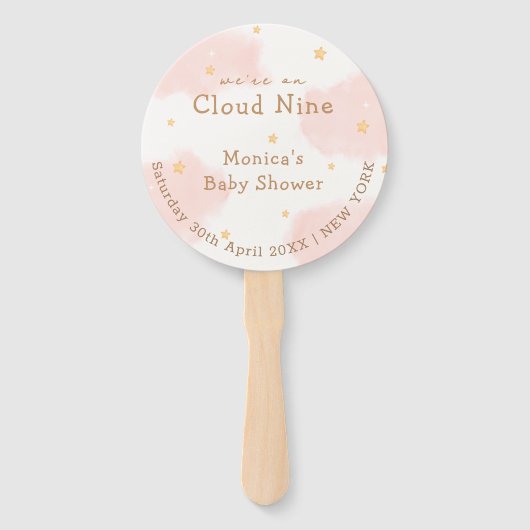 Roze Schattige Cloud Nine Meisje Baby shower Handwaaier (Achterkant)