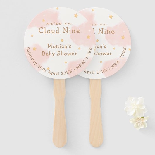 Roze Schattige Cloud Nine Meisje Baby shower Handwaaier (Voorkant en achterkant)