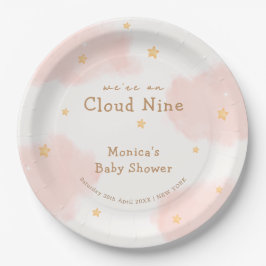 Roze Schattige Cloud Nine Meisje Baby shower Papieren Bordje