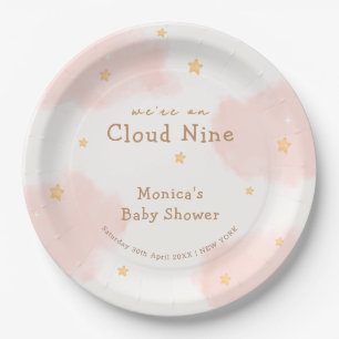 Roze Schattige Cloud Nine Meisje Baby shower Papieren Bordje