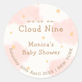 Roze Schattige Cloud Nine Meisje Baby shower Ronde Sticker