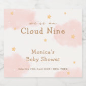 Roze Schattige Cloud Nine Meisje Baby shower Sparkling Wijnetiket (Enkel label)