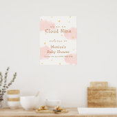 Roze Schattige Cloud Nine Meisje Baby shower Welko Poster (Keuken)
