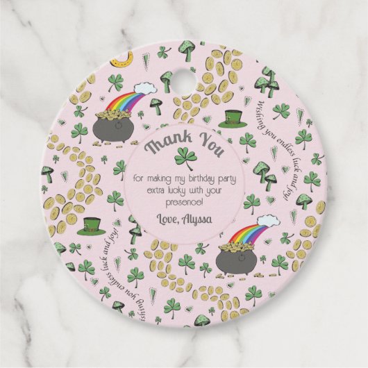 Roze, Schattige & Curvy St. Patrick's Day Bedankt Bedankjes Labels (Voorkant)