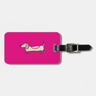 Roze schattige dachshomp bagagelabel