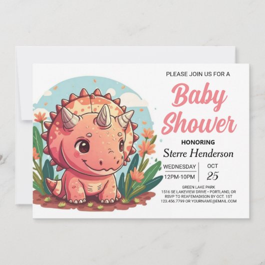 Roze Schattige Dinosaurus Meisje Baby shower Kaart (Voorkant)