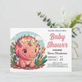Roze Schattige Dinosaurus Meisje Baby shower Kaart (Staand voorkant)