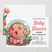 Roze Schattige Dinosaurus Meisje Baby shower Kaart (Voorkant / Achterkant)