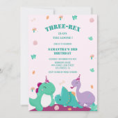 Roze Schattige drie-rex 3e dinosaurus verjaardag Kaart (Voorkant)