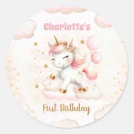 Roze Schattige Eenhoorn Magisch Meisje Verjaardag Ronde Sticker