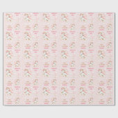 Roze Schattige Eenhoorn Meisje 1e Verjaardagsnaam Cadeaupapier (Vlak)